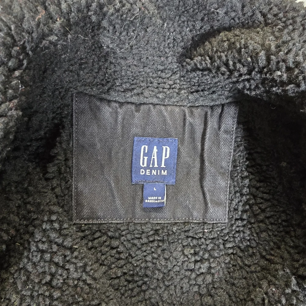 GAP Black Denim Jacket Sherpa Fleece Lined Size Large - Picture 6 of 7
